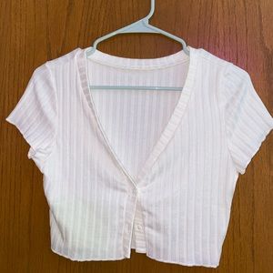 Cropped white button up tee